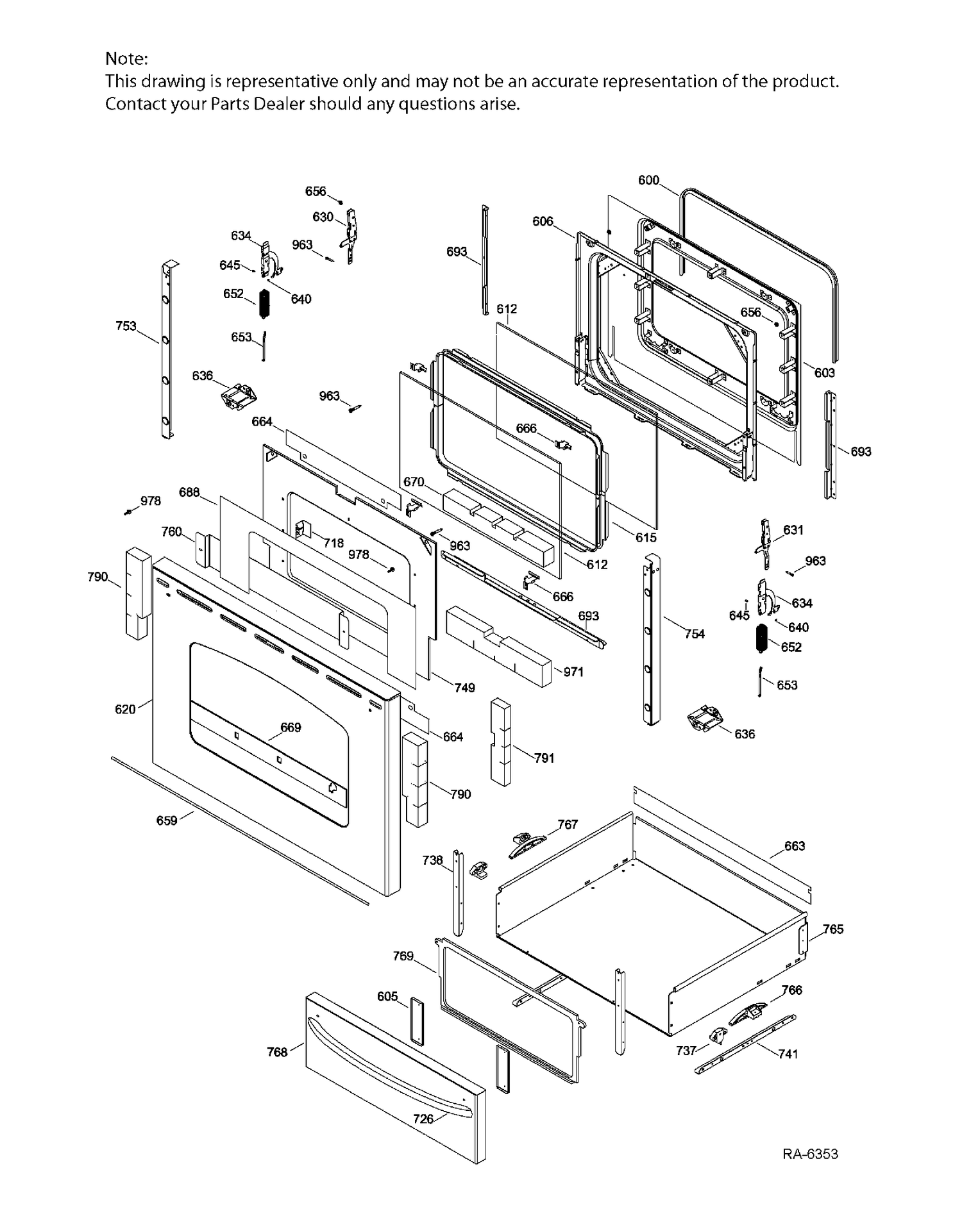 DOOR & DRAWER PARTS Diagram and Parts List for JCB710SP2SS  General Electric Range