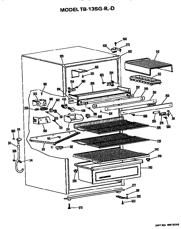 Cabinet Parts Diagram and Parts List for TB13SGBLAD  General Electric Refrigerator