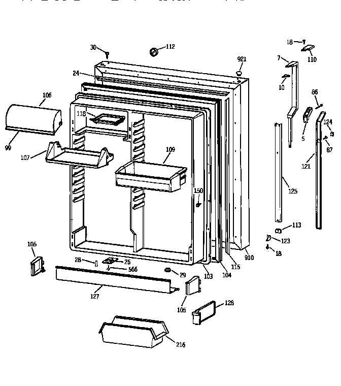 Fresh Food Door Diagram and Parts List for TBX2222QAYERAA  General Electric Refrigerator