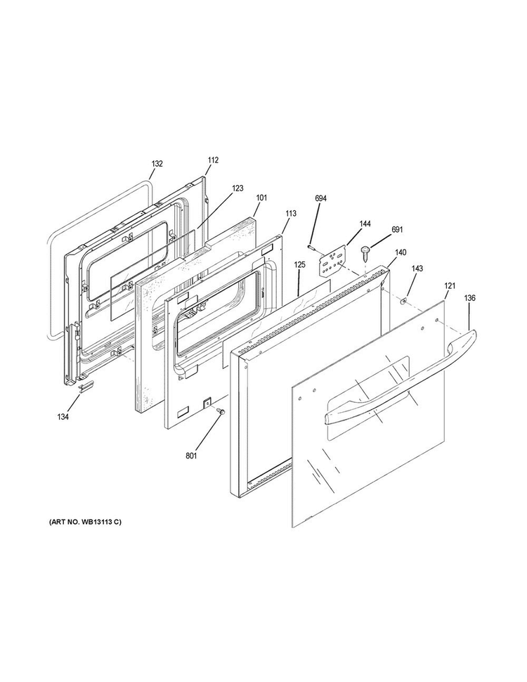 Lower Door Diagram and Parts List for JRP28BJ3BB  General Electric Wall Oven