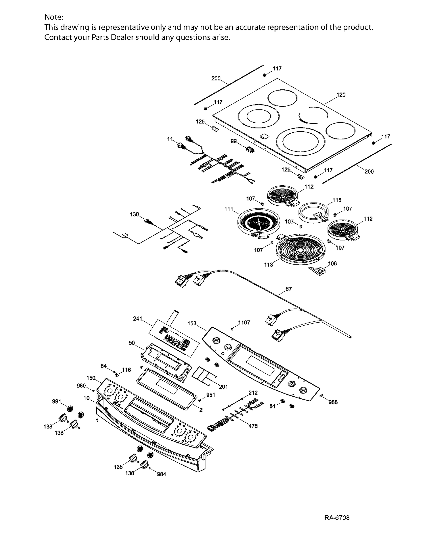 CONTROL PANEL & COOKTOP Diagram and Parts List for JCS630SF3SS  General Electric Range