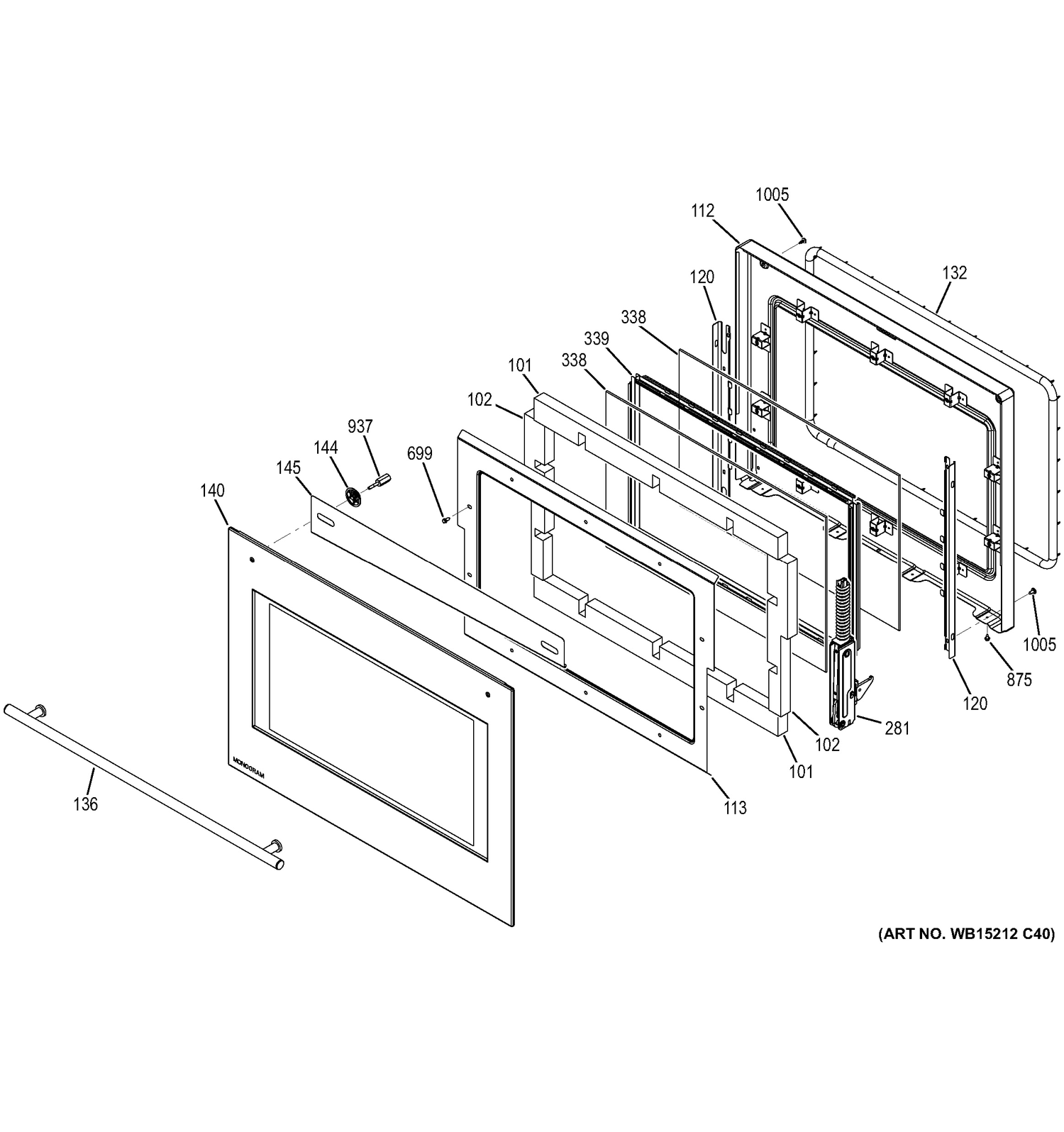 UPPER DOOR Diagram and Parts List for ZEK7500SH2SS  General Electric Wall Oven