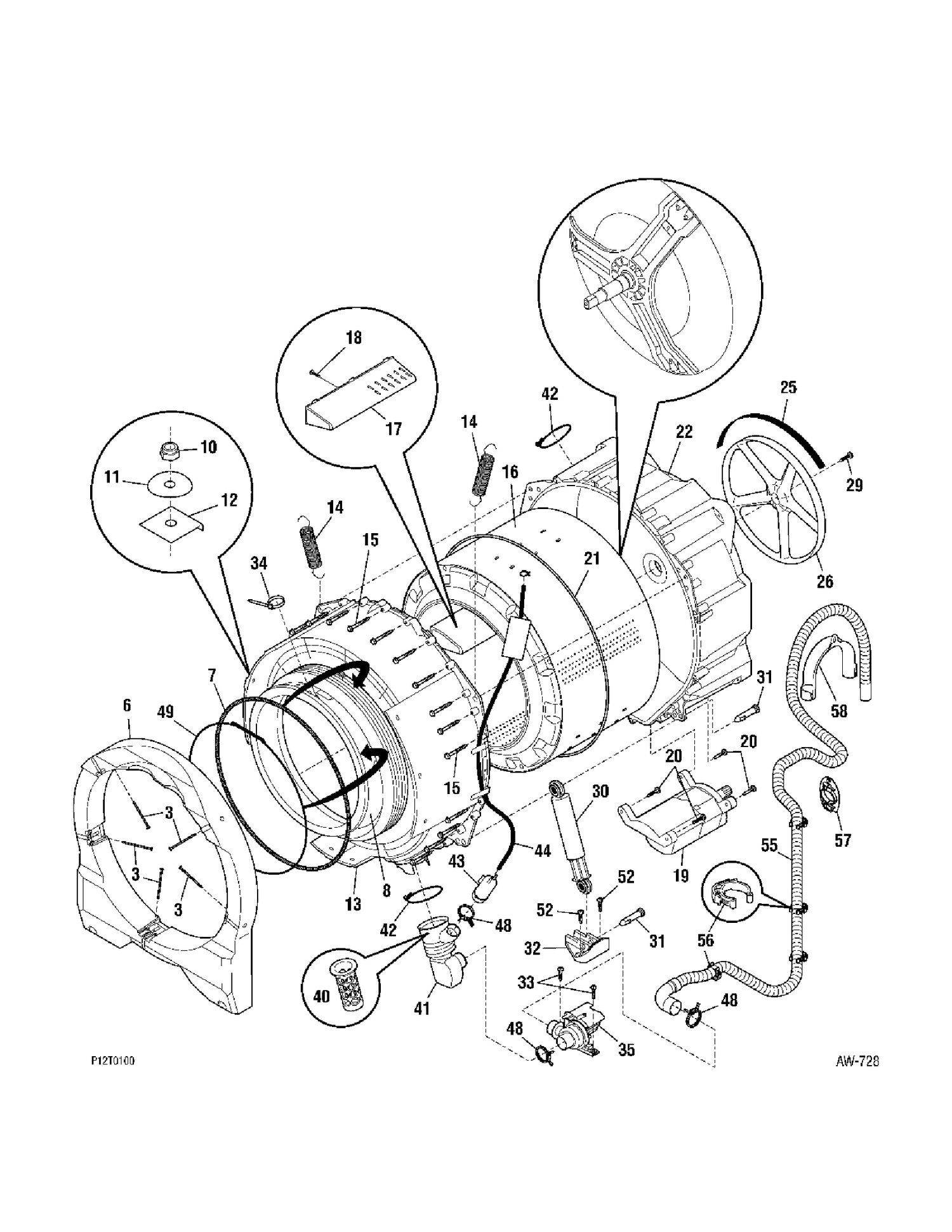 MOTOR & TUB Diagram and Parts List for GCRH410H1WW  General Electric Washer
