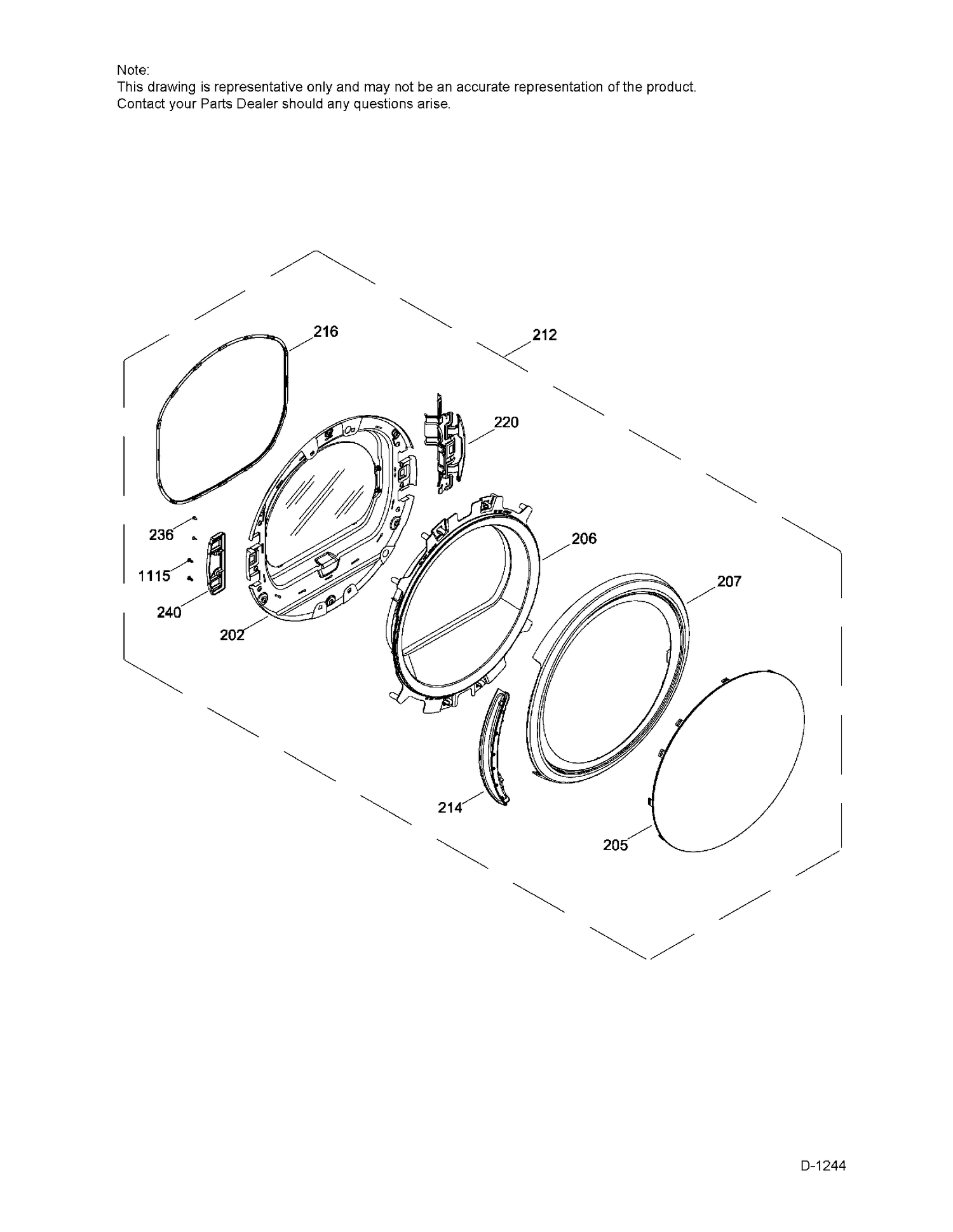 DOOR ASM Diagram and Parts List for GFD45ESMK0DG  General Electric Dryer