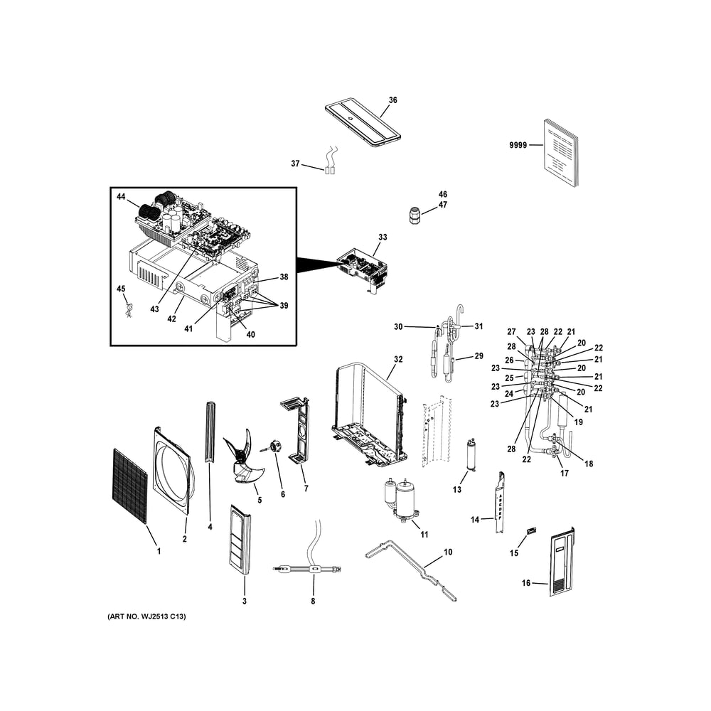Room Air Conditioner Diagram and Parts List for 4Q36RT2BEA1  General Electric Air Conditioner