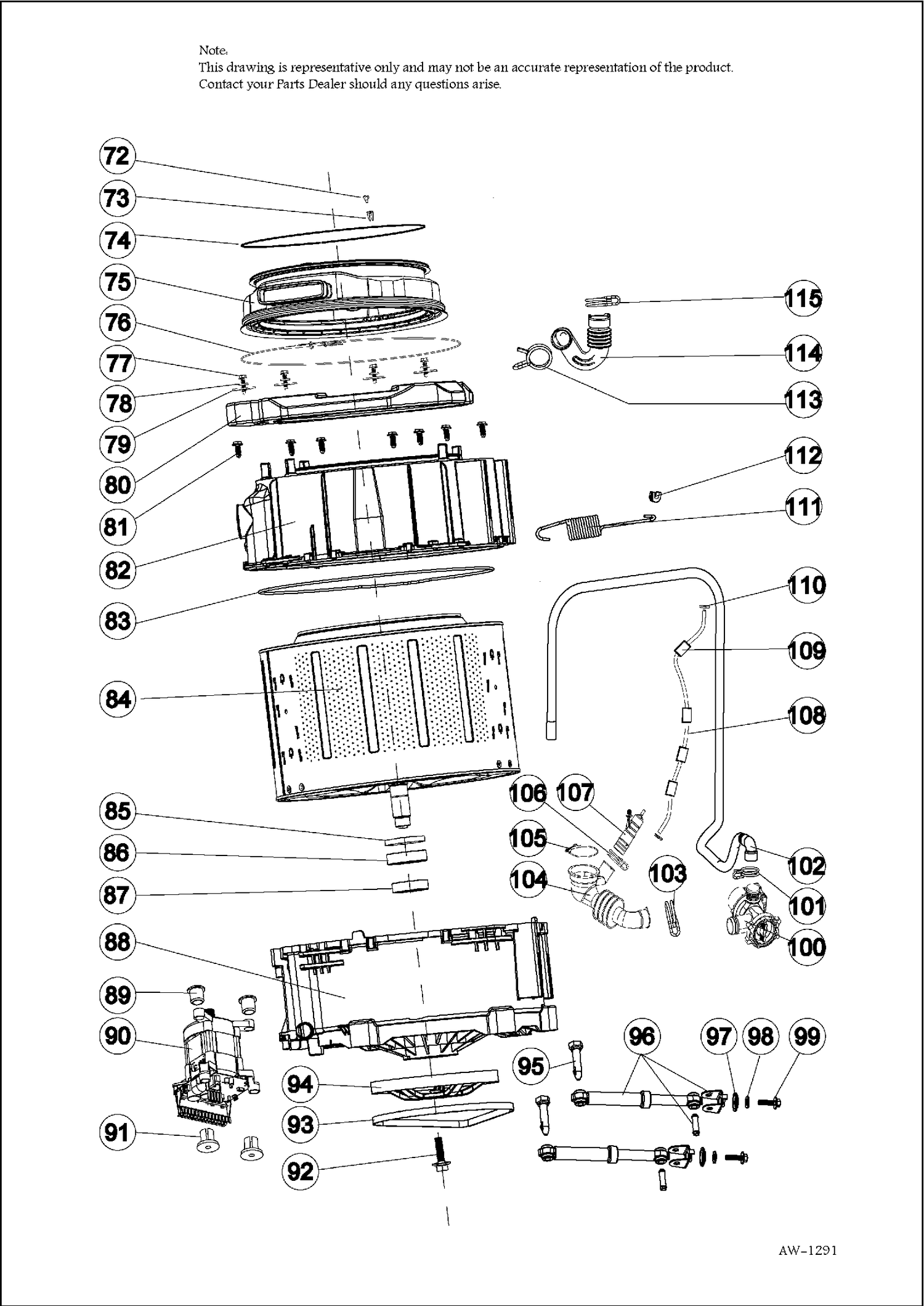 TUB Diagram and Parts List for HLC1700AXS  General Electric Washer