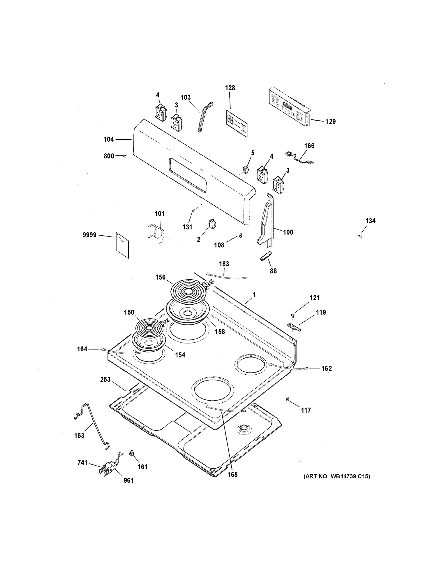 CONTROL PANEL & COOKTOP Diagram and Parts List for RB720DH2WW  General Electric Range