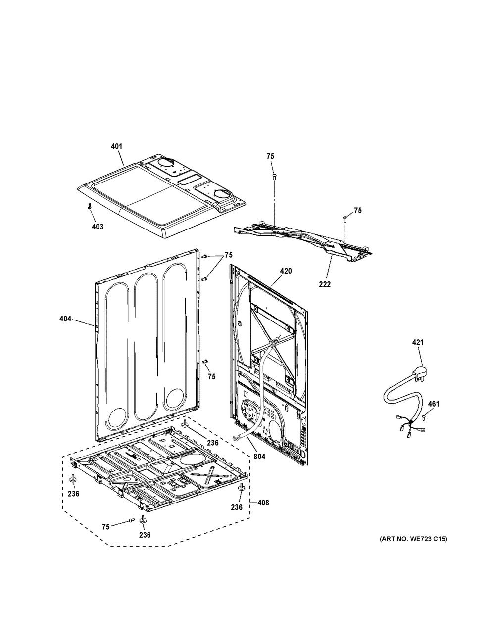 Cabinet And Top Panel Diagram and Parts List for GTD58GBSV0WS  General Electric Dryer