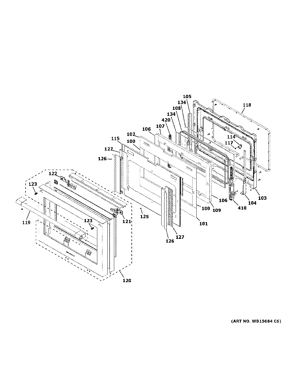 Door Assembly Diagram and Parts List for ZGP304NT1SS  General Electric Range