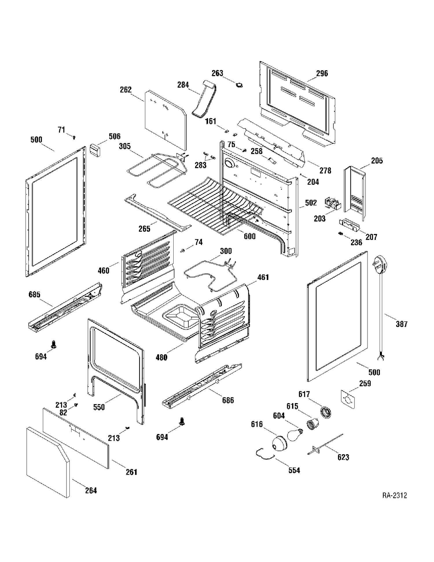 BODY PARTS Diagram and Parts List for JCBS64DM1WW  General Electric Range