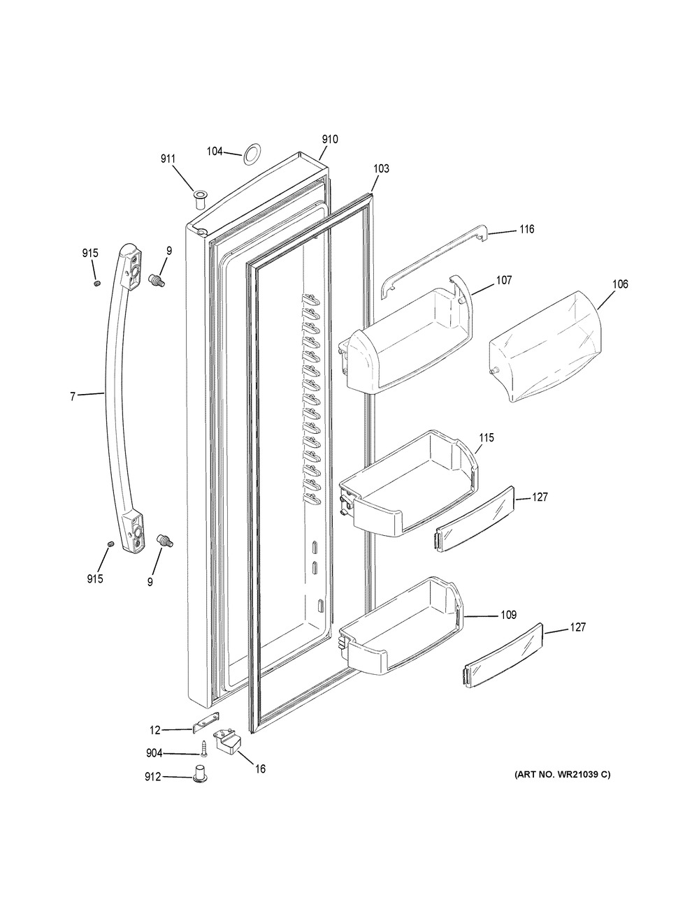 Fresh Food Door Diagram and Parts List for PSS28KSHKCSS  General Electric Refrigerator