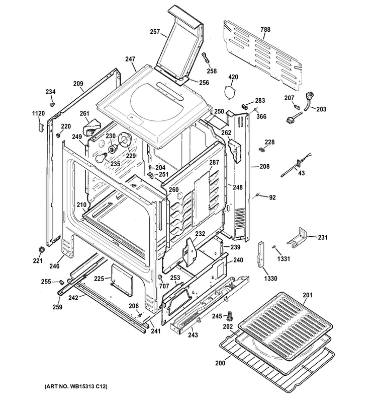 Body Parts Diagram and Parts List for JGBS60RLF1SS  General Electric Range