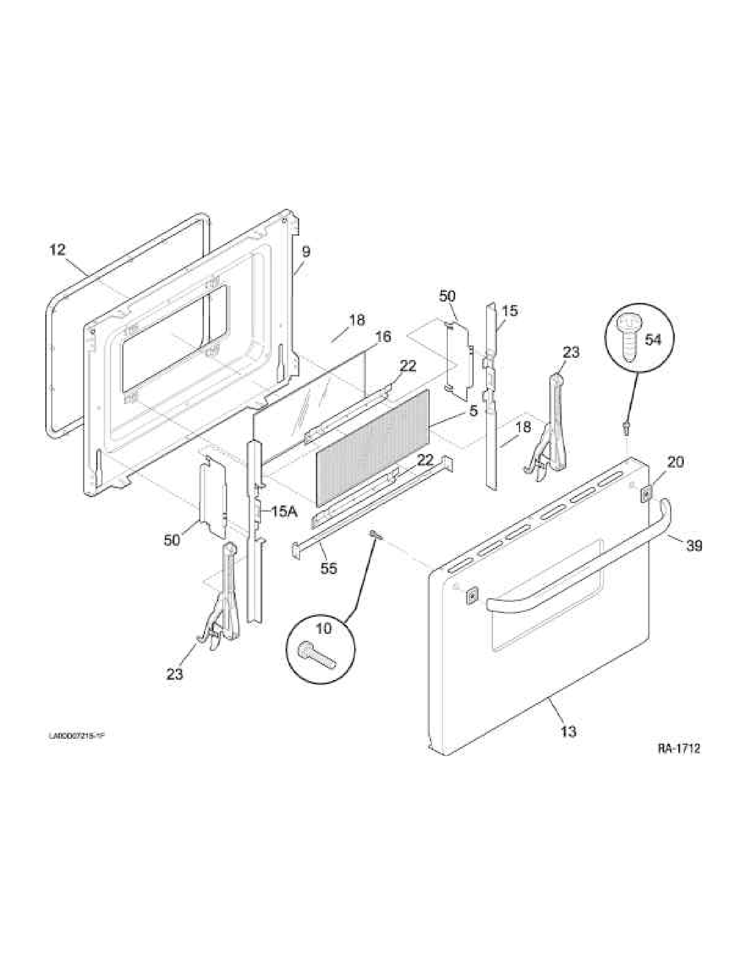 DOOR Diagram and Parts List for GRMF2150KM1  General Electric Range