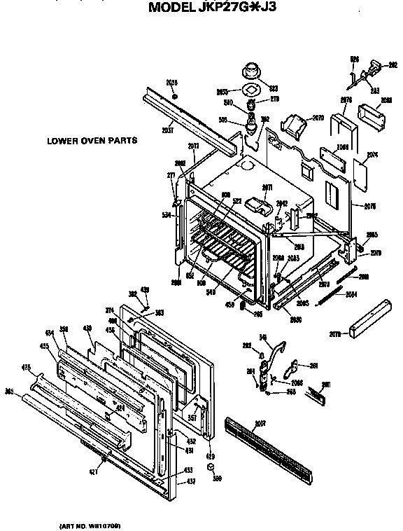 Lower Oven Diagram and Parts List for JKP27GJ3  General Electric Wall Oven