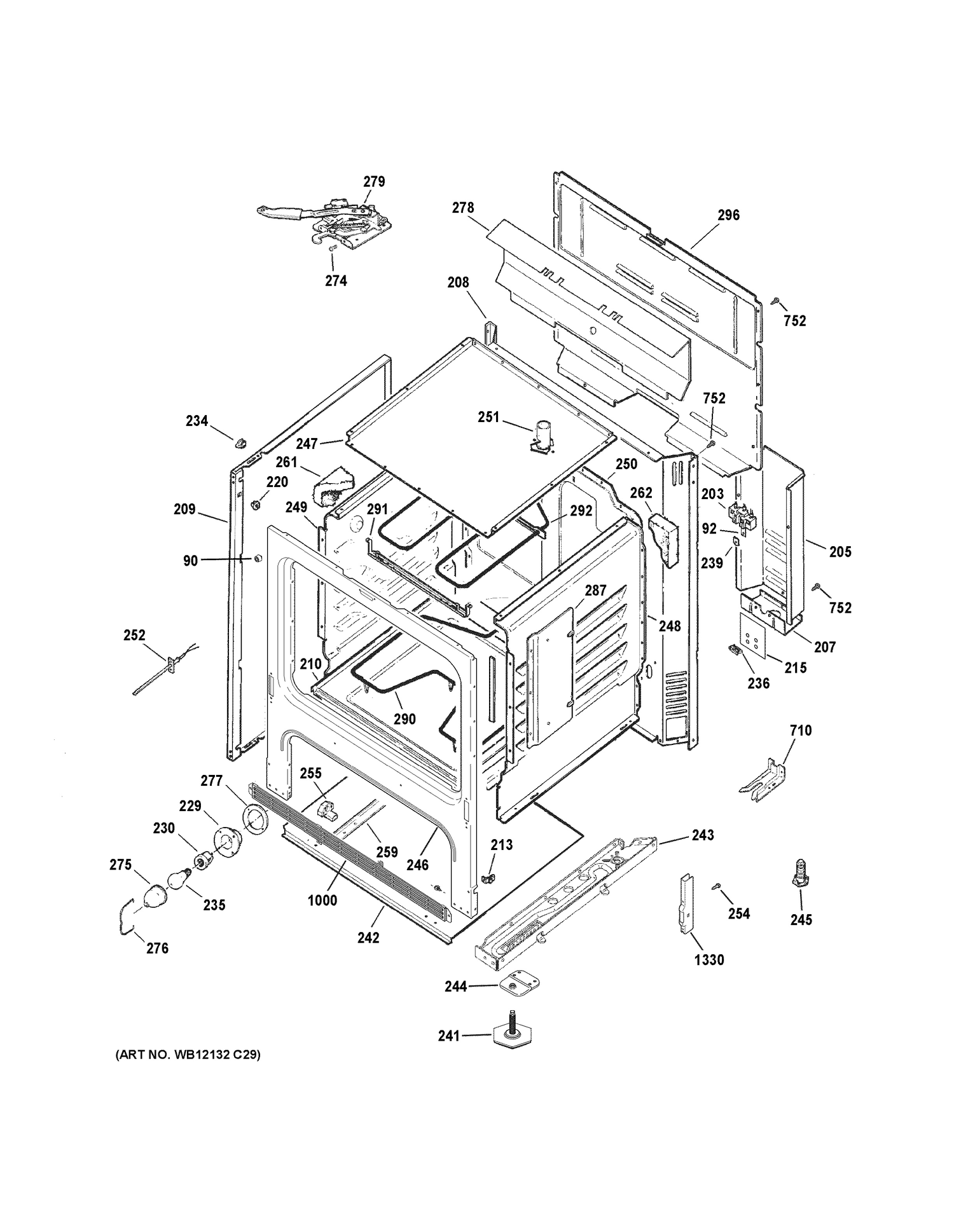 BODY PARTS Diagram and Parts List for JB255RK3SS  General Electric Range