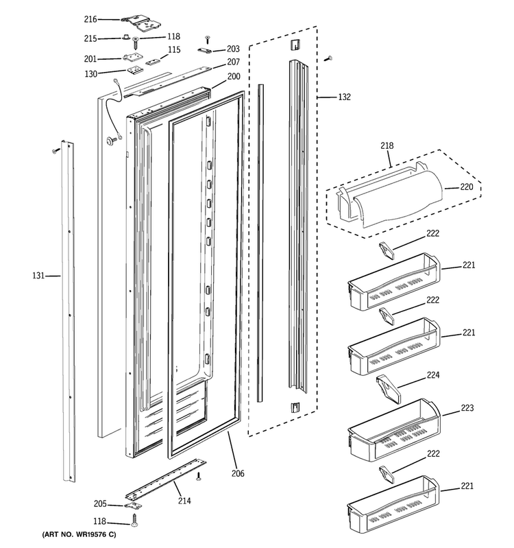 Fresh Food Door Diagram and Parts List for PSB42YPHASV  General Electric Refrigerator