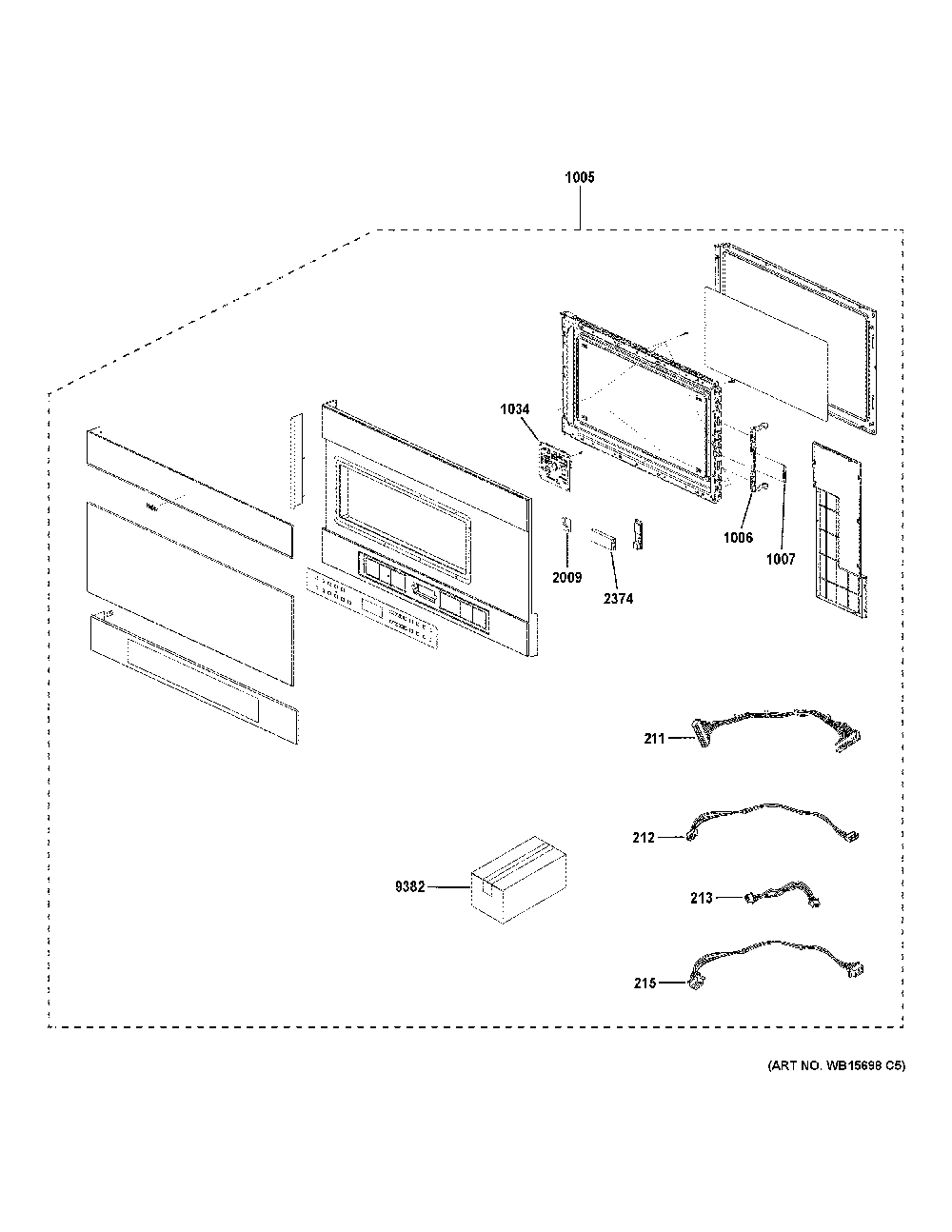 Door Parts Diagram and Parts List for QVM7167RN8SS  General Electric Microwave