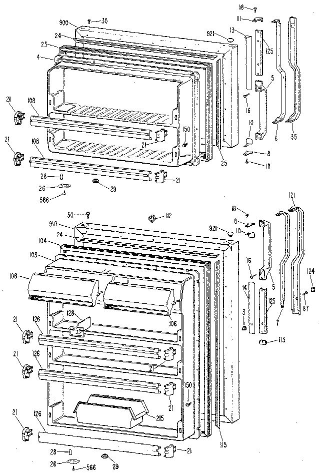 Doors Diagram and Parts List for TBX24NLG  General Electric Refrigerator