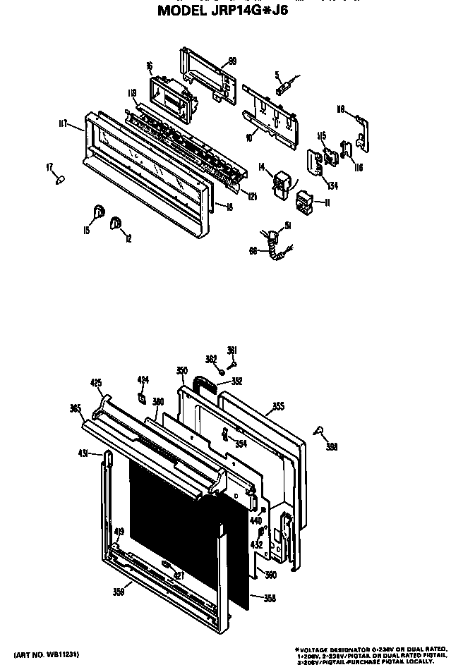 Control And Door Diagram and Parts List for JRP14GJ6  General Electric Wall Oven