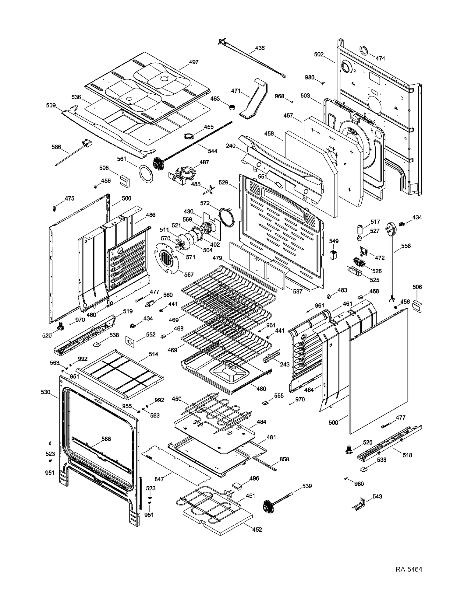 BODY PARTS Diagram and Parts List for PCB970SR3SS  General Electric Range