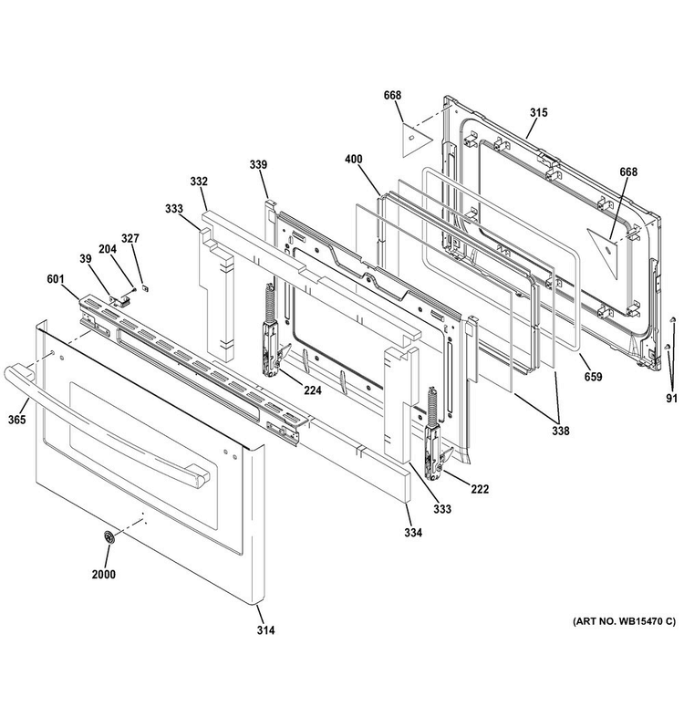 Lower Door Diagram and Parts List for PGB960SEJ3SS  General Electric Range