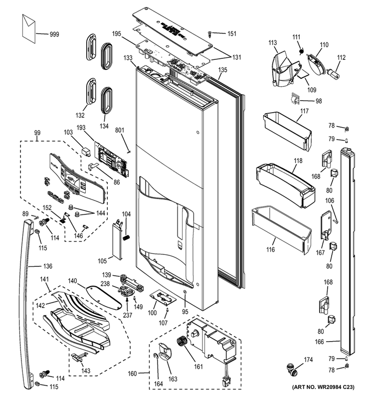 Dispenser Door Diagram and Parts List for PFE28RSHHSS  General Electric Refrigerator