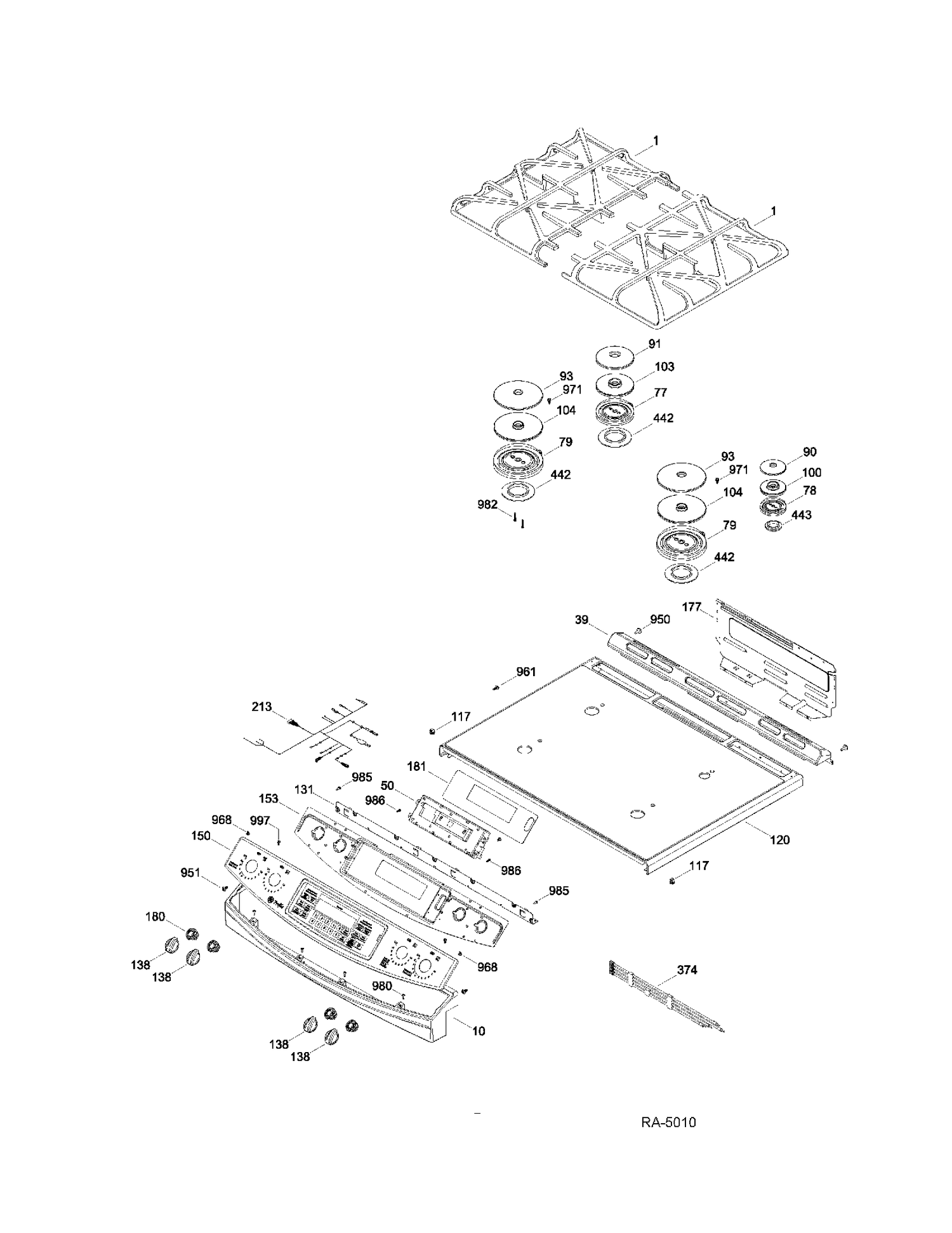 CONTROLS & COOKTOP Diagram and Parts List for P2S968SER1SS  General Electric Range