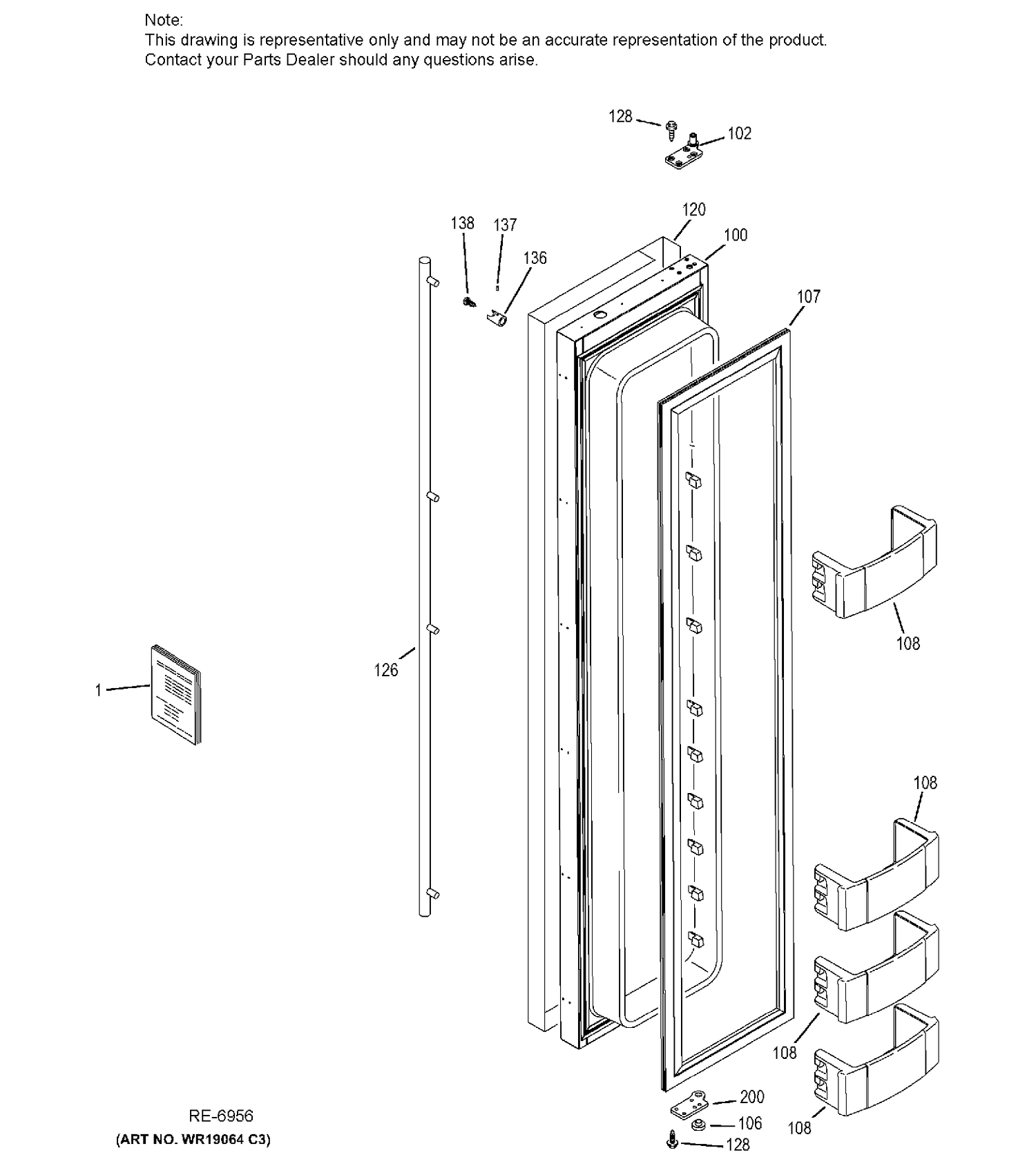 FREEZER DOOR Diagram and Parts List for ZISS480NHBSS  General Electric Refrigerator