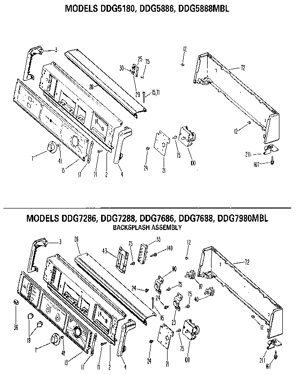 Backsplash Diagram and Parts List for DDG5180  General Electric Dryer