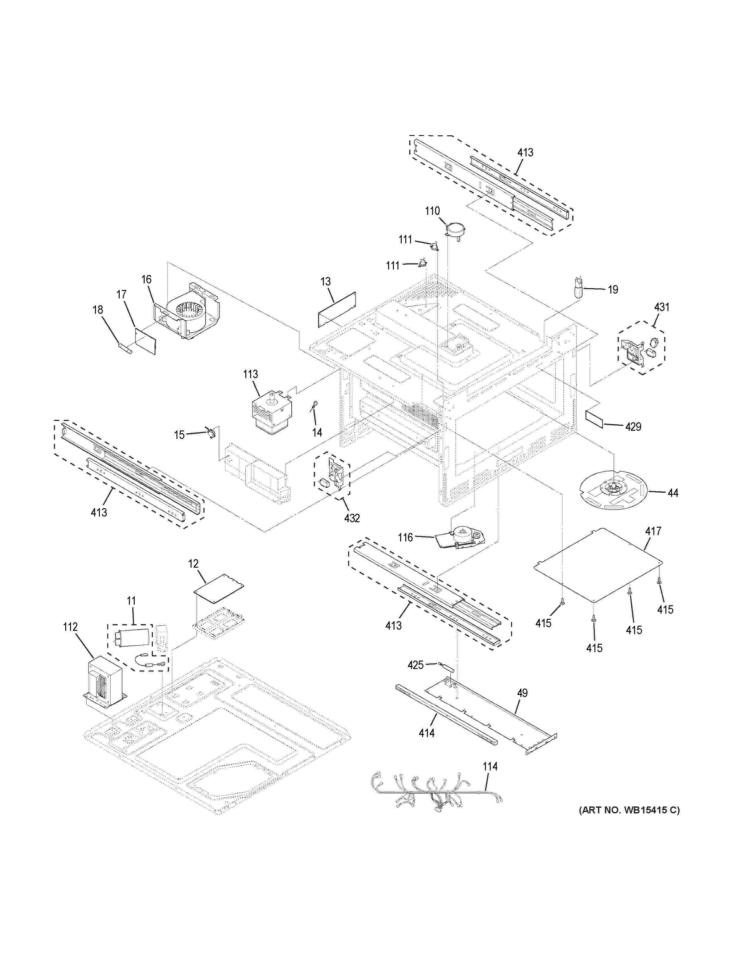 OVEN CAVITY PARTS Diagram and Parts List for ZWL1126SJ4SS  General Electric Microwave