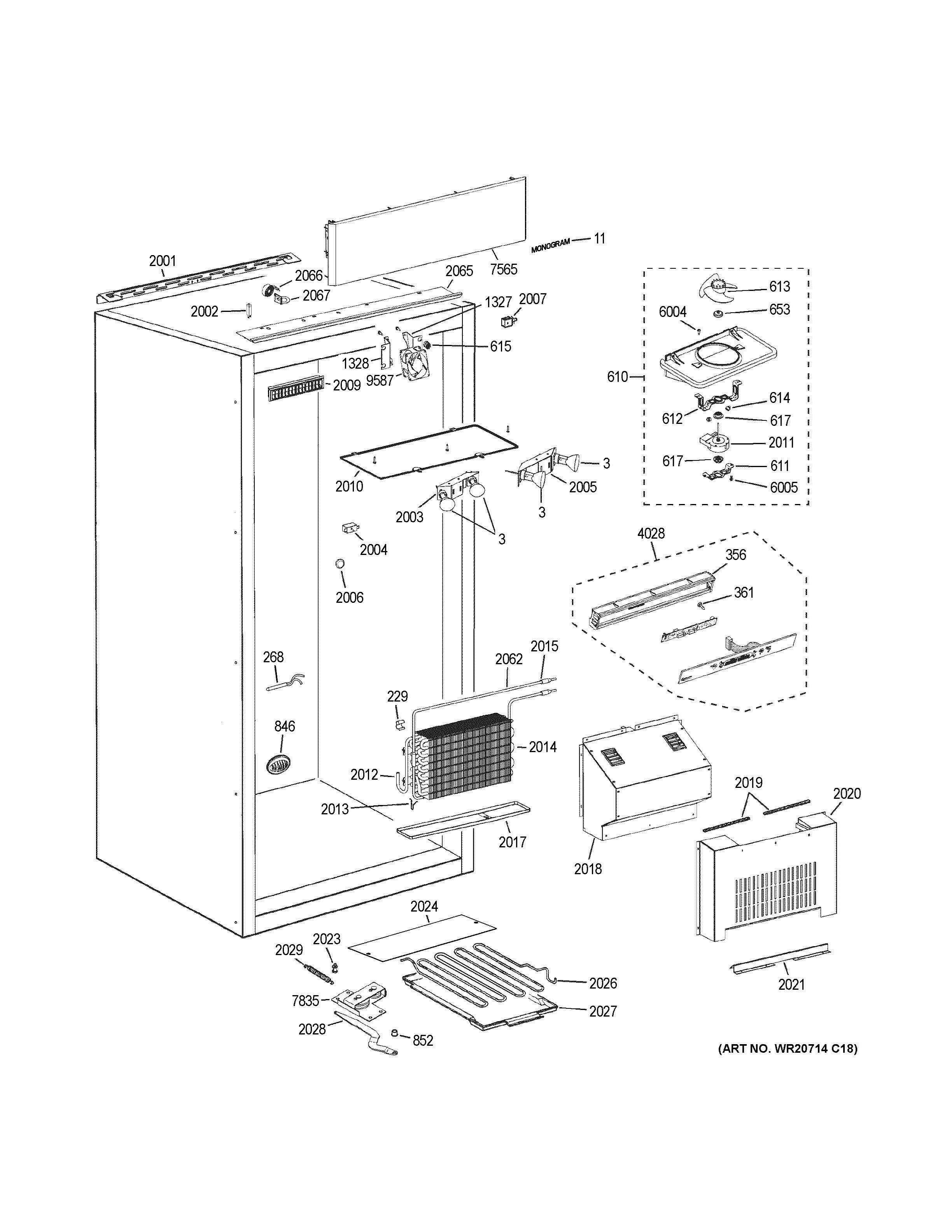 CABINET 1 Diagram and Parts List for ZIFS360NHBLH  General Electric Freezer