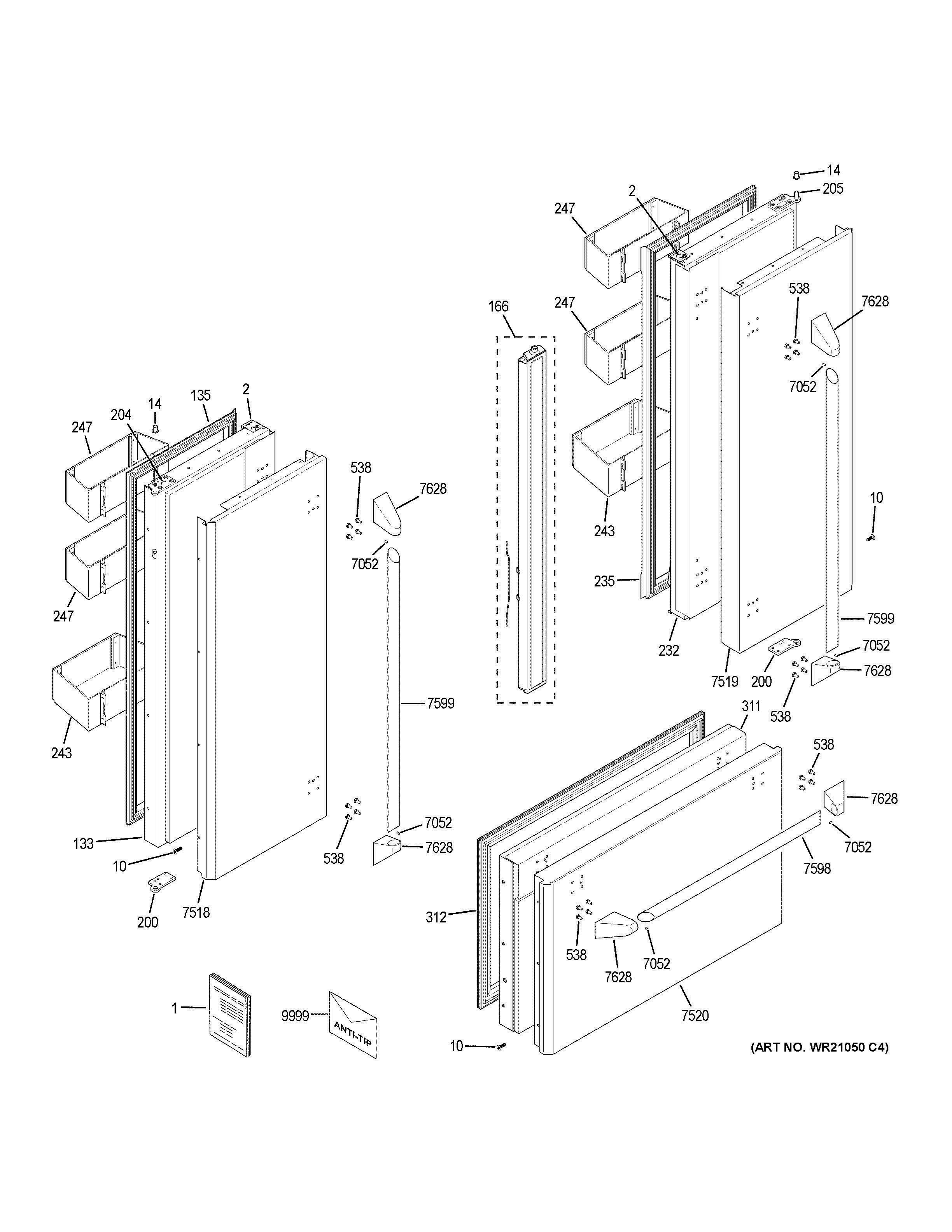 DOORS Diagram and Parts List for ZIPP360NHCSS  General Electric Refrigerator