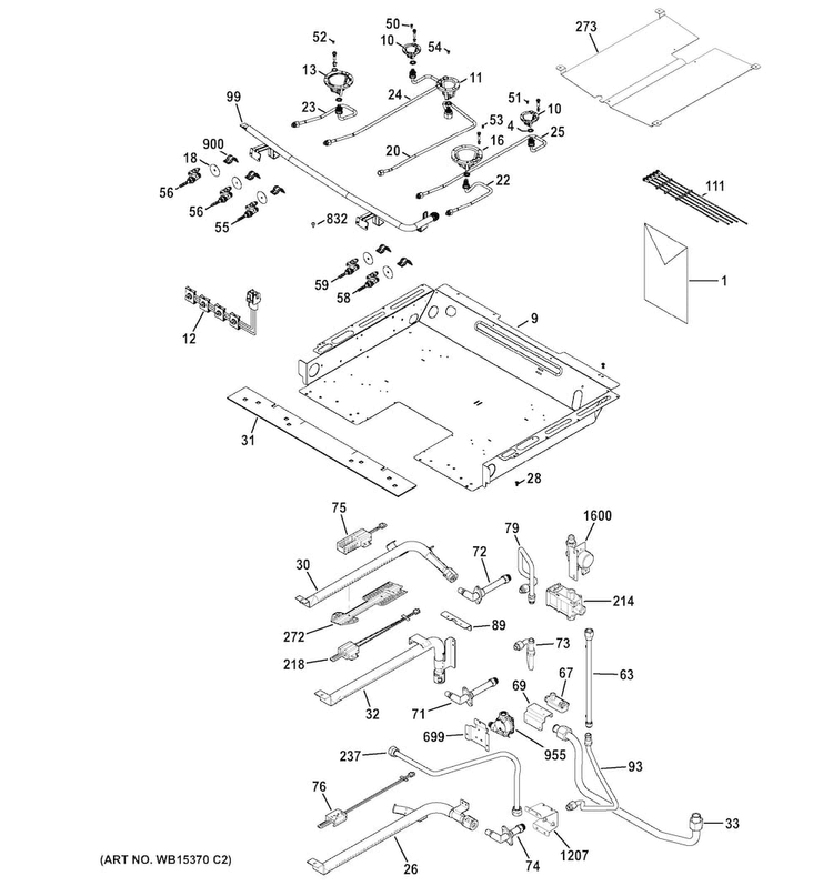 Gas & Burner Parts Diagram and Parts List for JGB850DEF2WW  General Electric Range