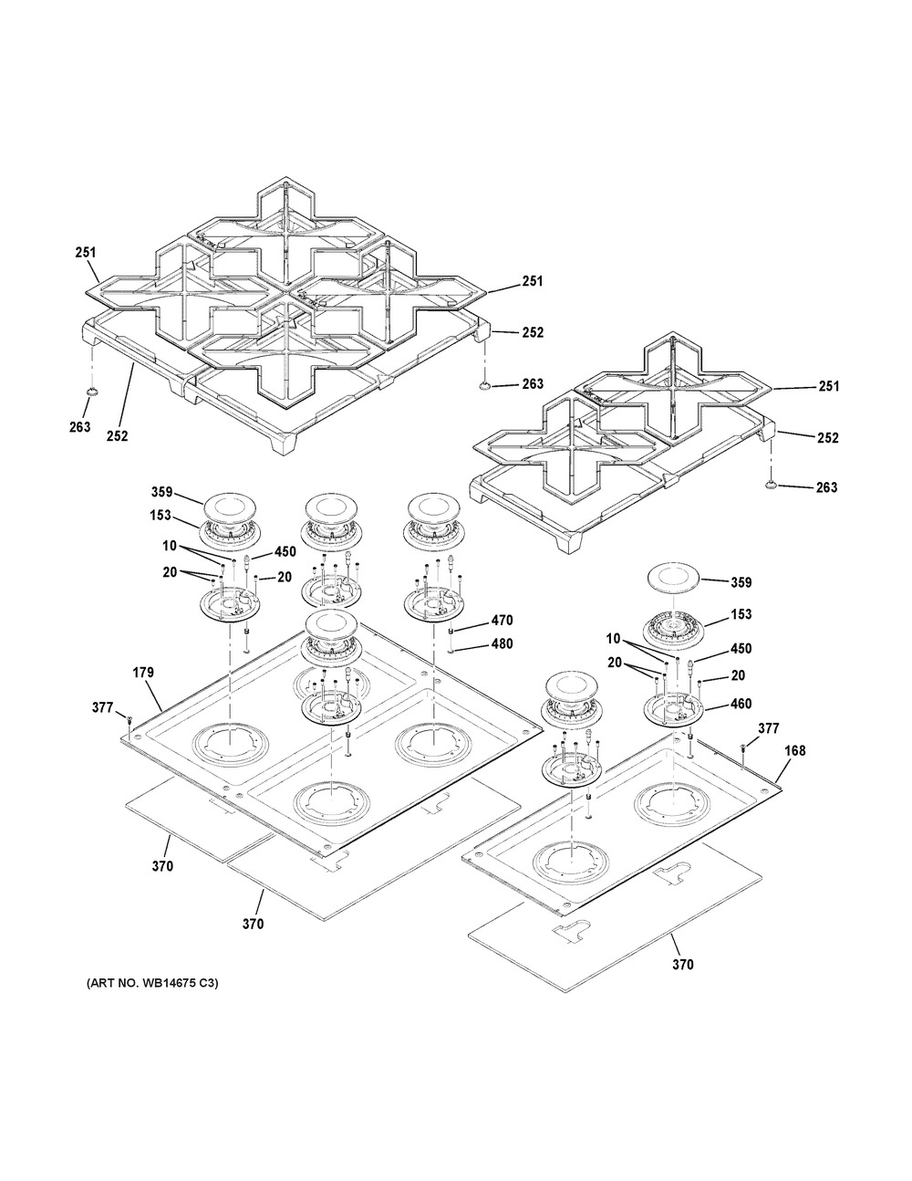 Cooktop Diagram and Parts List for C2Y486P2M1S1  General Electric Range