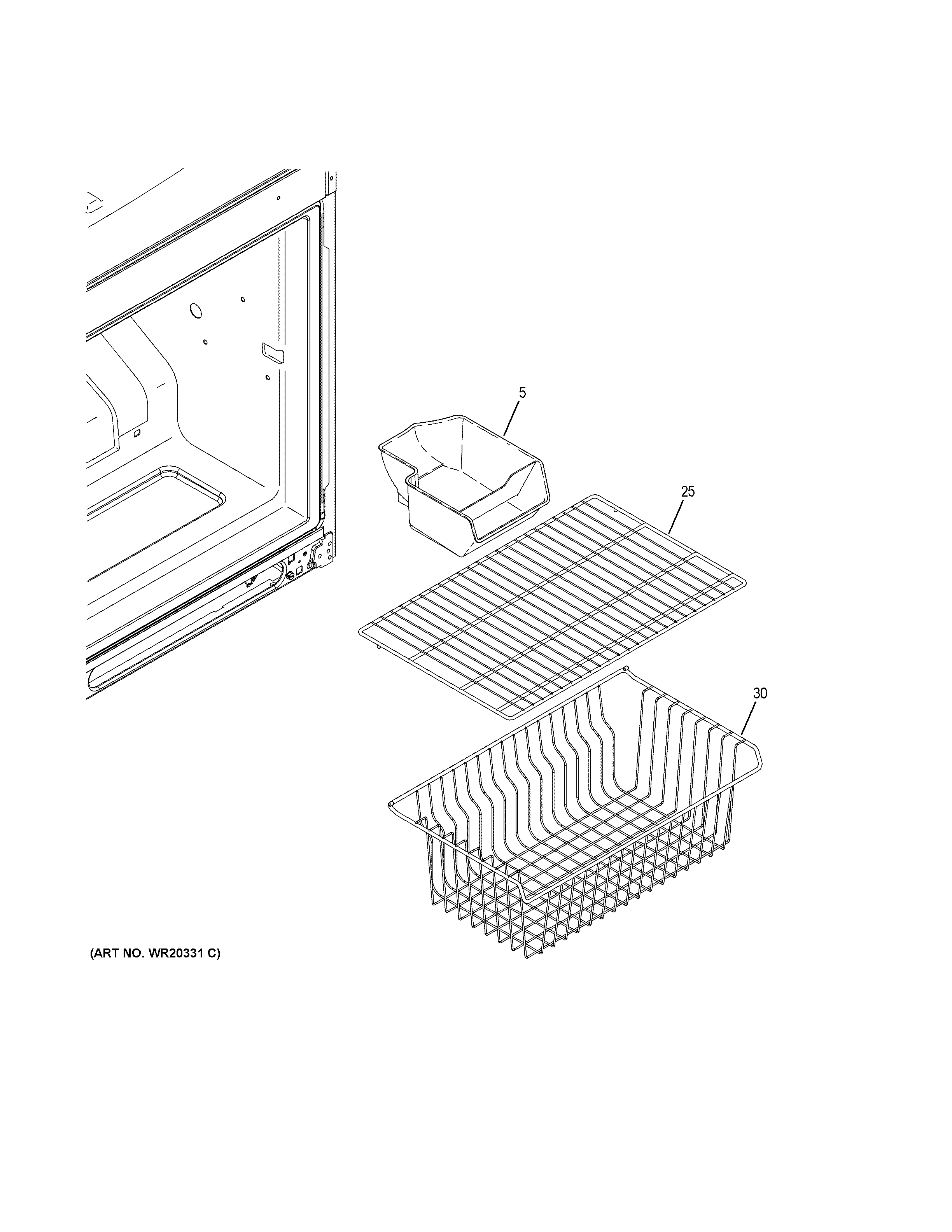 Freezer Shelves Diagram and Parts List for GBS20EGHBRBB  General Electric Refrigerator