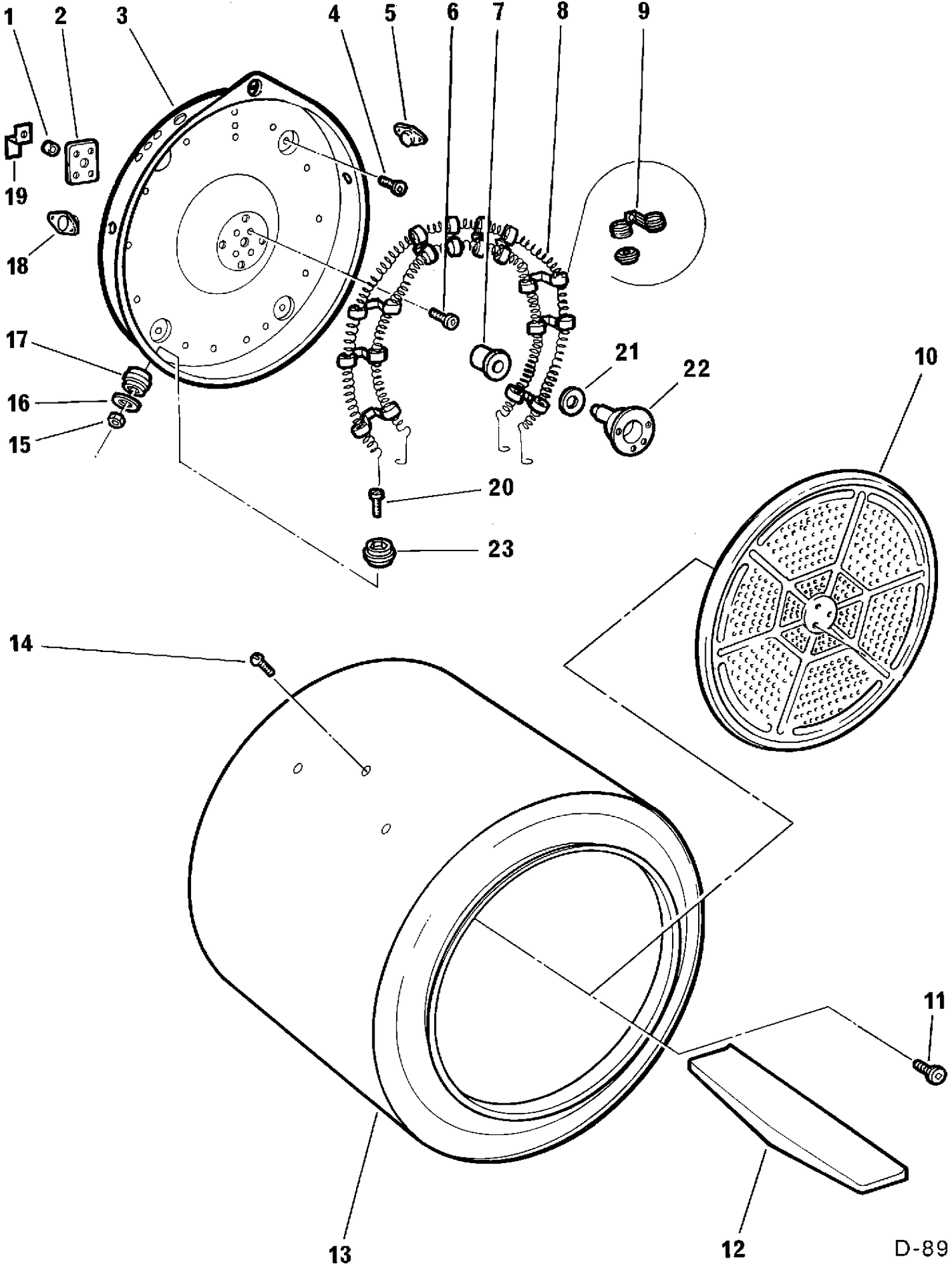 DRUM & HEATER Diagram and Parts List for 62198429  General Electric Dryer