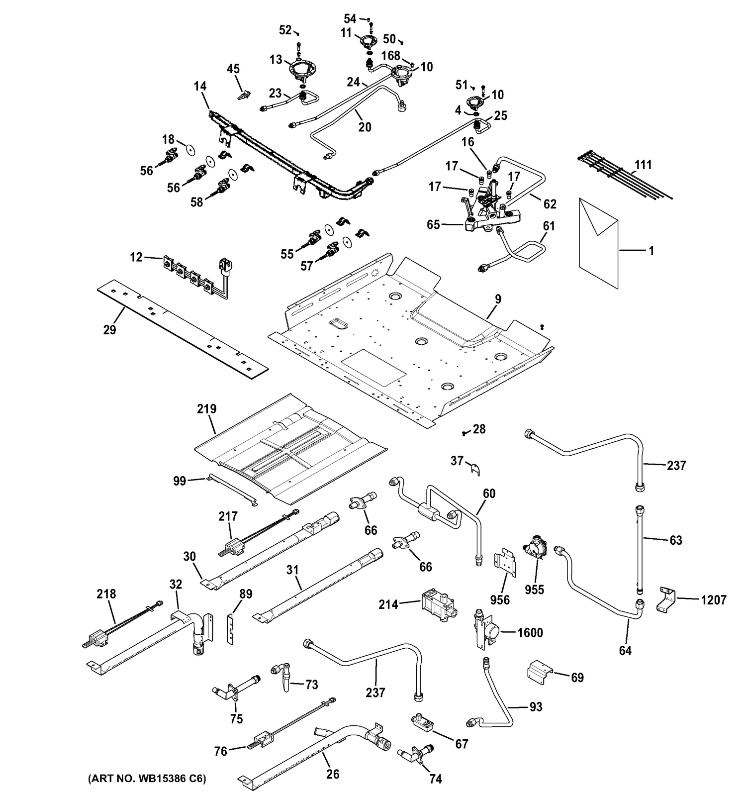 GAS & BURNER PARTS Diagram and Parts List for PGB950DEF1BB  General Electric Range
