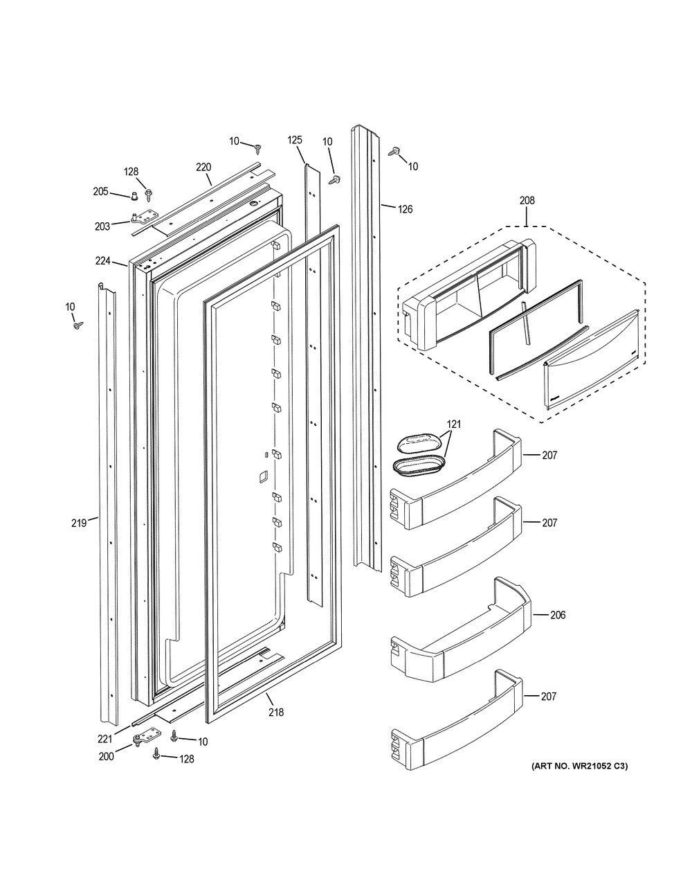 Fresh Food Door Diagram and Parts List for ZIS420NKC  General Electric Refrigerator
