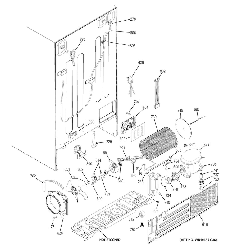 Machine Compartment Diagram and Parts List for GZS22DMJCFES  General Electric Refrigerator