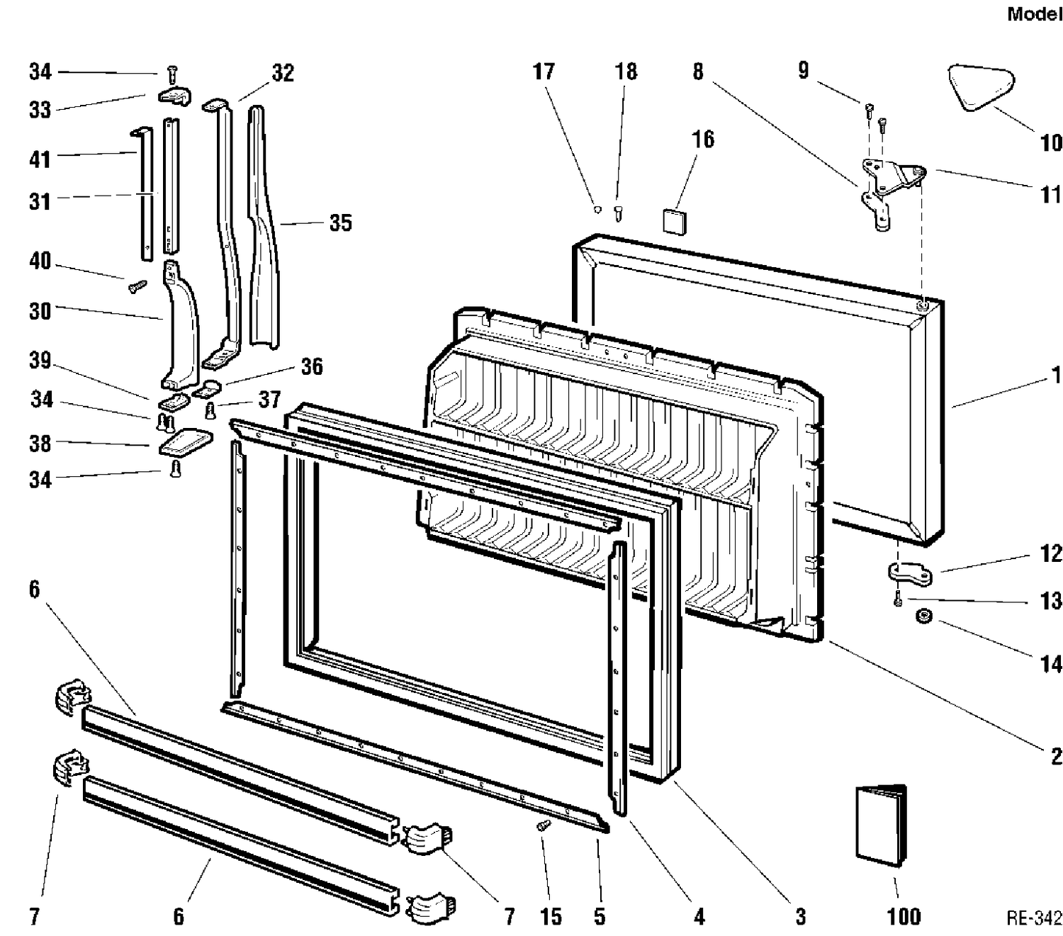 FREEZER DOOR Diagram and Parts List for 36300-1  General Electric Refrigerator