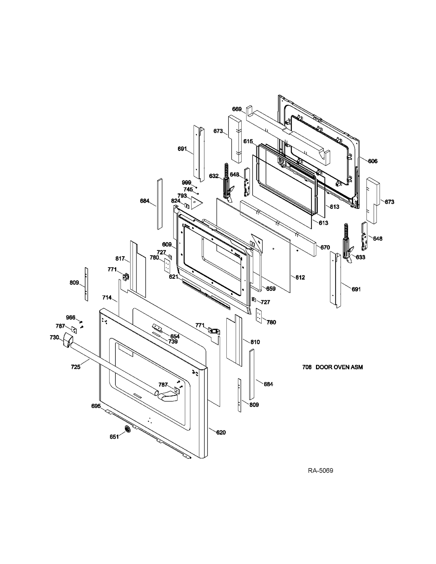 DOOR Diagram and Parts List for CC2S985SET2SS  General Electric Range