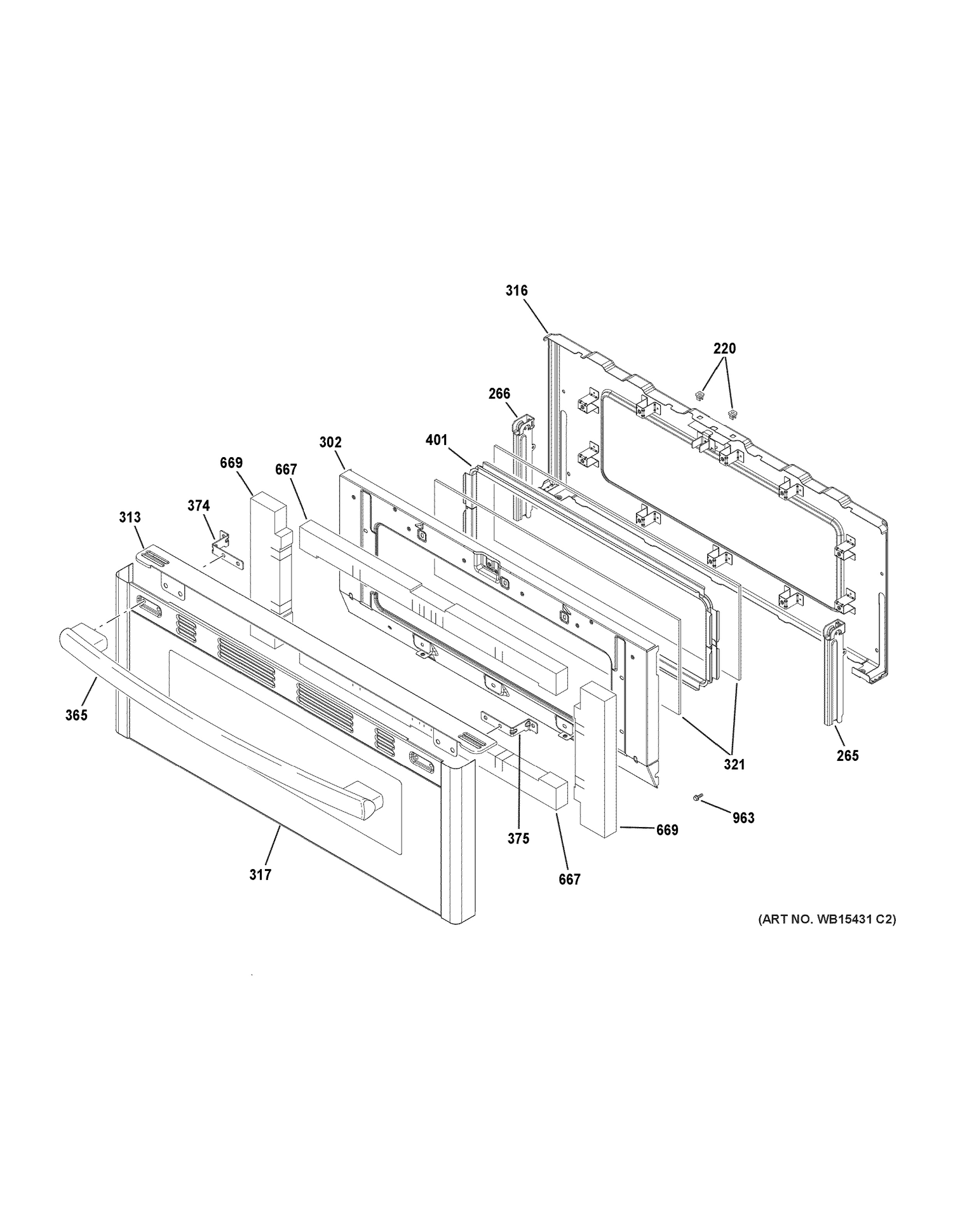 UPPER DOOR Diagram and Parts List for PGB980ZEJ4SS  General Electric Range