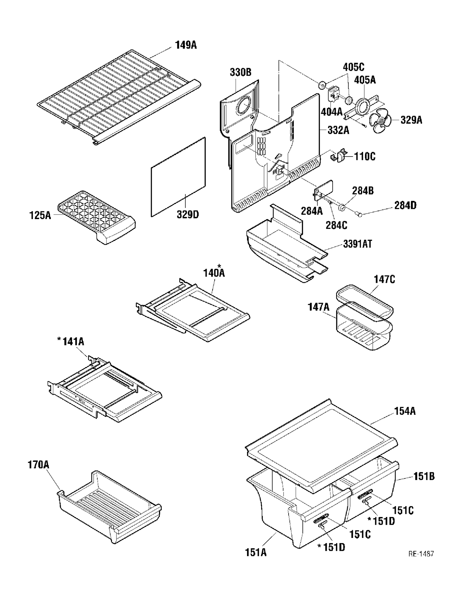 SHELVES Diagram and Parts List for GTA18LBNBB  General Electric Refrigerator