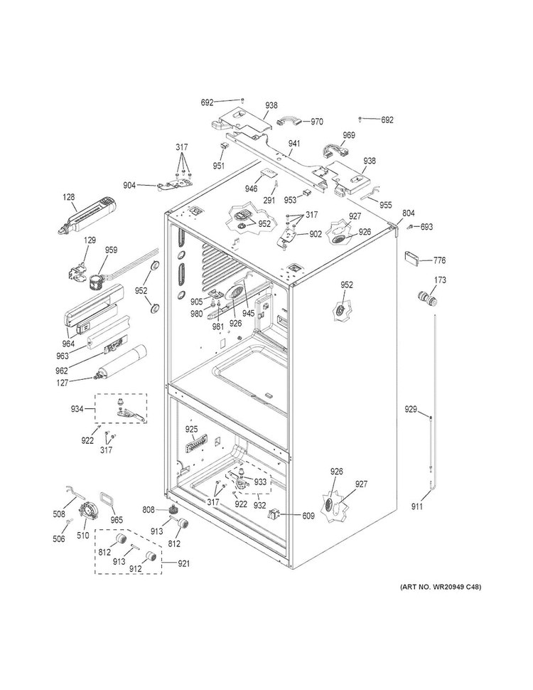 Case Parts Diagram and Parts List for PFE28PSKBSS  General Electric Refrigerator