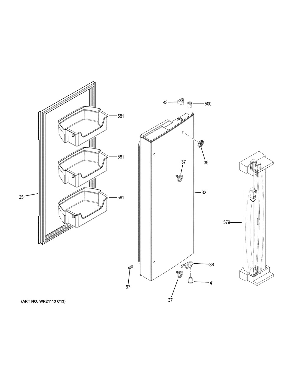 Fresh Food Door - Rh Diagram and Parts List for GNE27ESMAFSS  General Electric Refrigerator