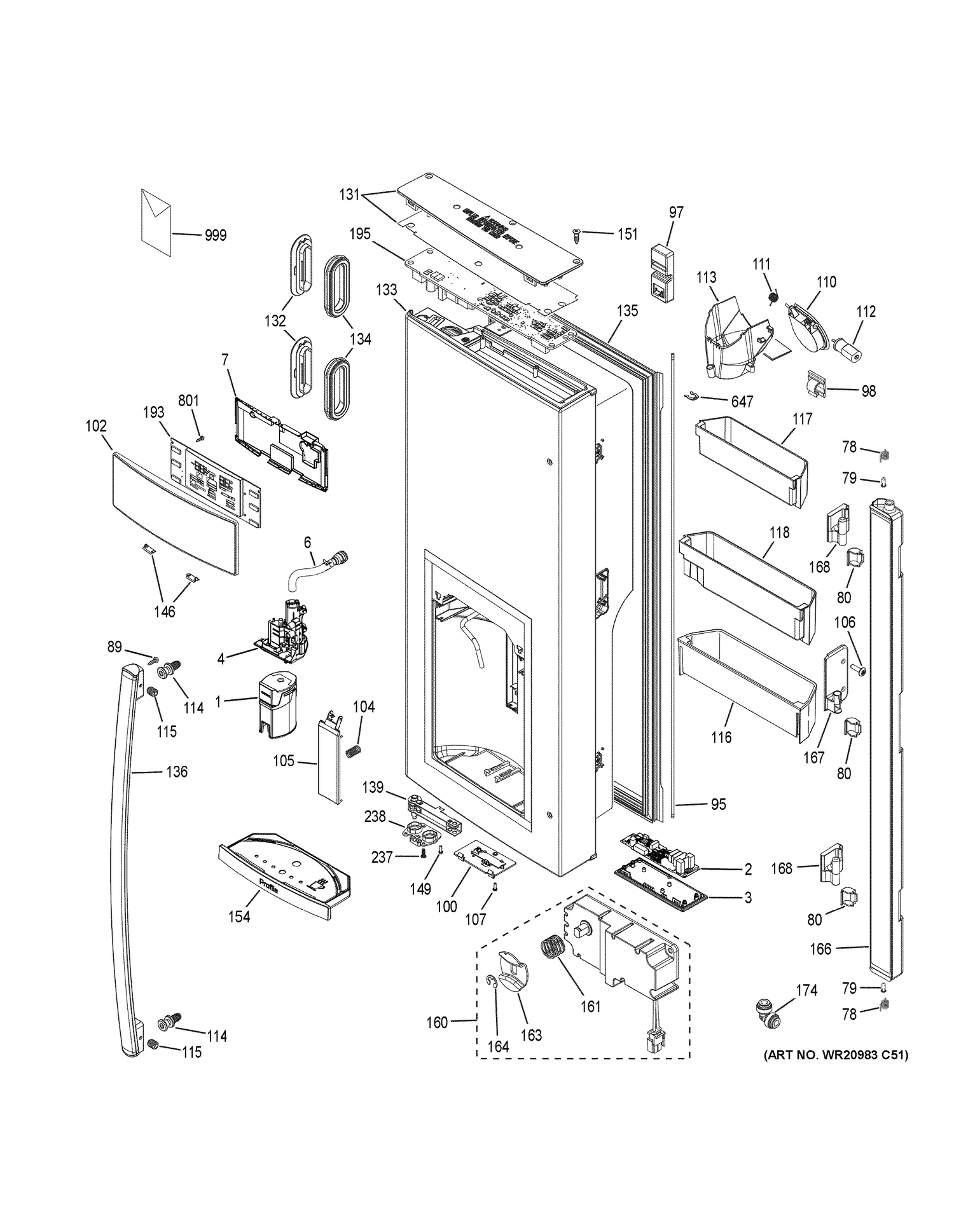 DISPENSER DOOR Diagram and Parts List for PYE22PSKCSS  General Electric Refrigerator