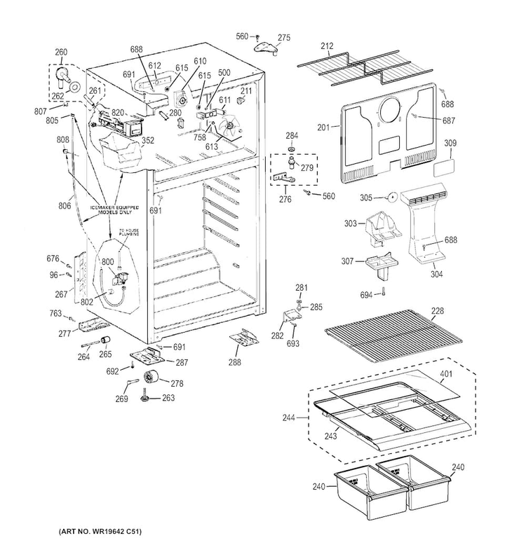 Cabinet Diagram and Parts List for GTH18CCEHRBB  General Electric Refrigerator