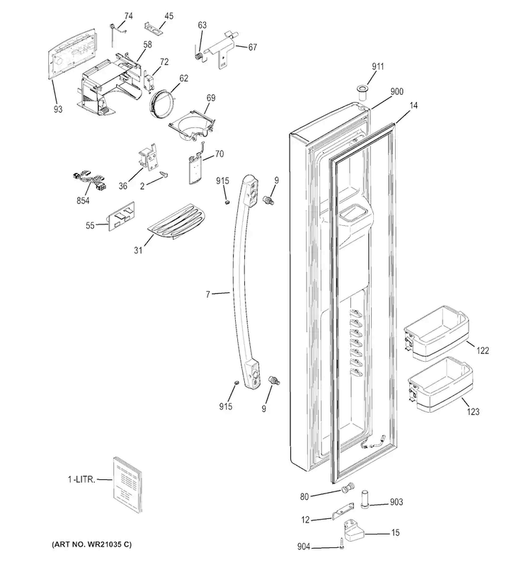 Freezer Door Diagram and Parts List for GSS23HSHBCSS  General Electric Refrigerator