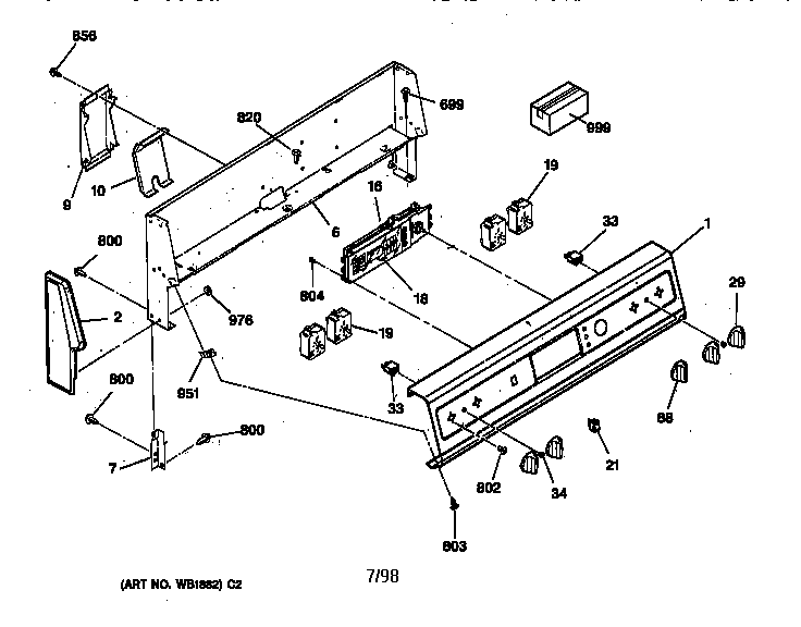 Control Panel Diagram and Parts List for RB754YSAD  Hotpoint Range