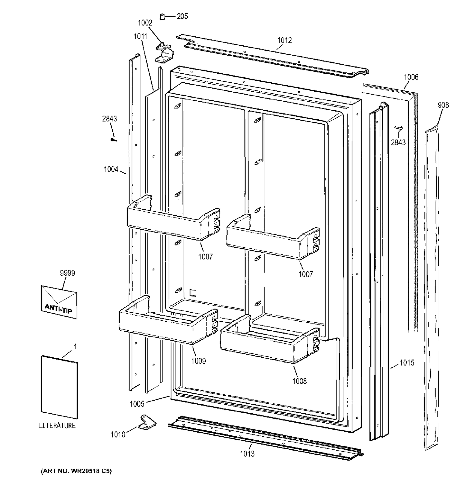 DOOR Diagram and Parts List for ZIF360NHBLH  General Electric Freezer